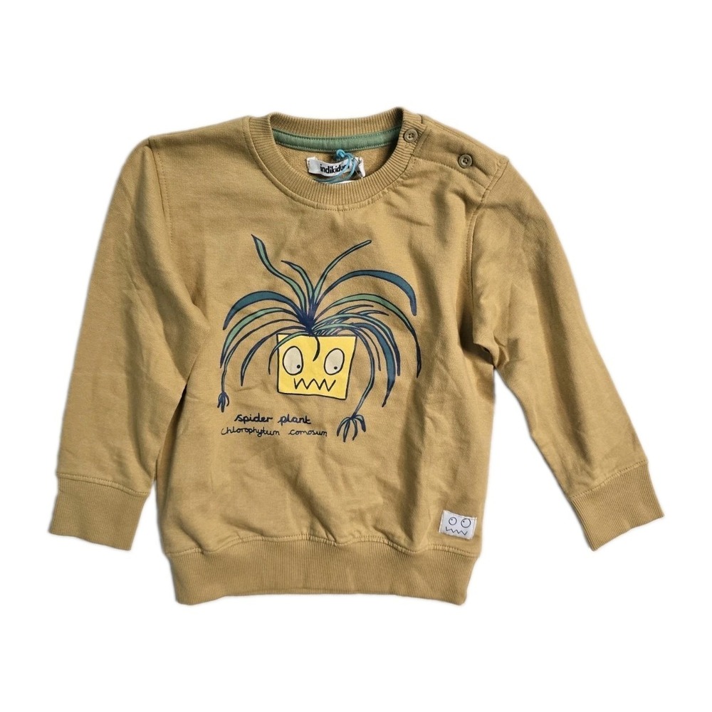 Indikidual Kids Pull Over Shirt  12-24 M  Mustard Yellow SpiderPlants NWT